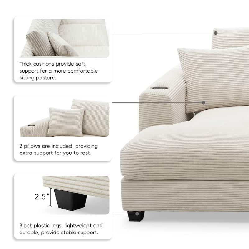 134*54"Oversized Corduroy Sectional Sofa