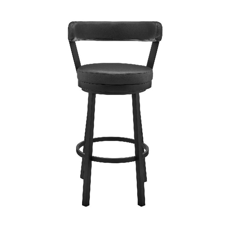26 Inch Vegan Faux Leather Round Swivel Counter Stool, Black - 19 L x 17 W x 36 H