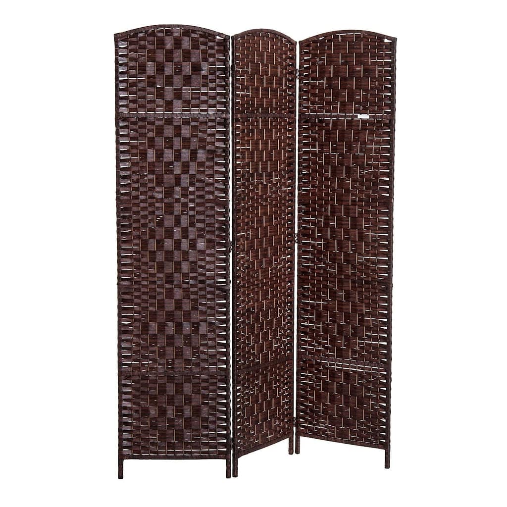 HomCom 6' Tall Wicker Weave Three Panel Room Divider Privacy Screen - Chestnut Brown