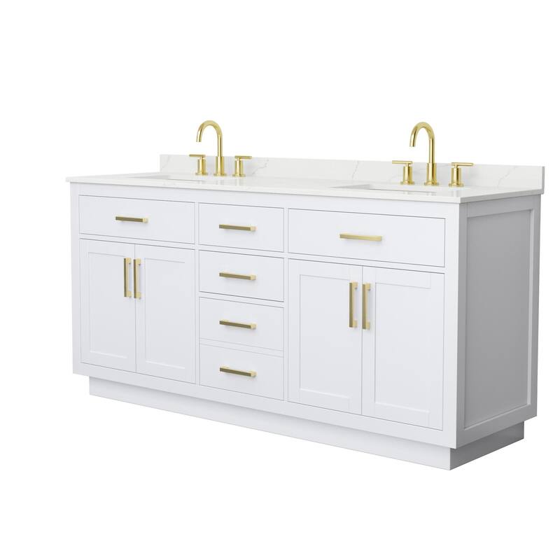 Wyndham Collection WCG262672D-QTZ-US3MXX Beckett TK 72" Free Standing - White / Giotto Quartz Top / Brushed Gold Hardware