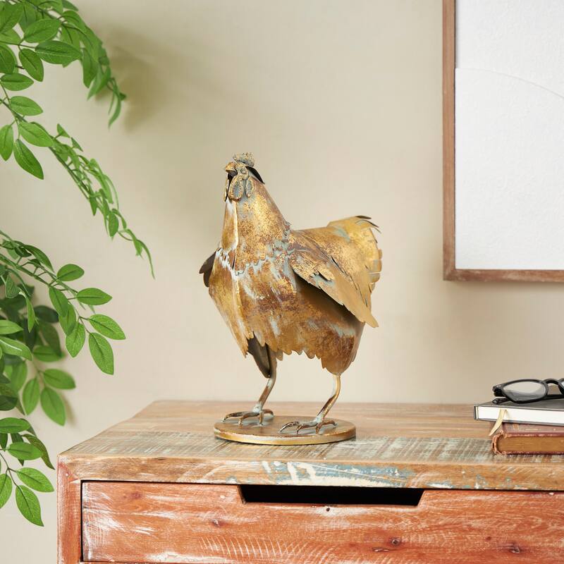 Bronze Metal Patina Chicken Decorative Garden Sculpture - Bronze
