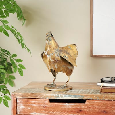 Bronze Metal Patina Chicken Decorative Garden Sculpture