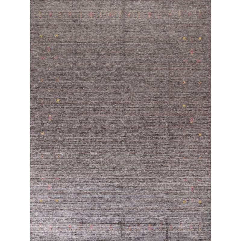 Striped Gabbeh Indian Area Rug Hand-Knotted Brown Wool Carpet - 7'10"x 9'9"
