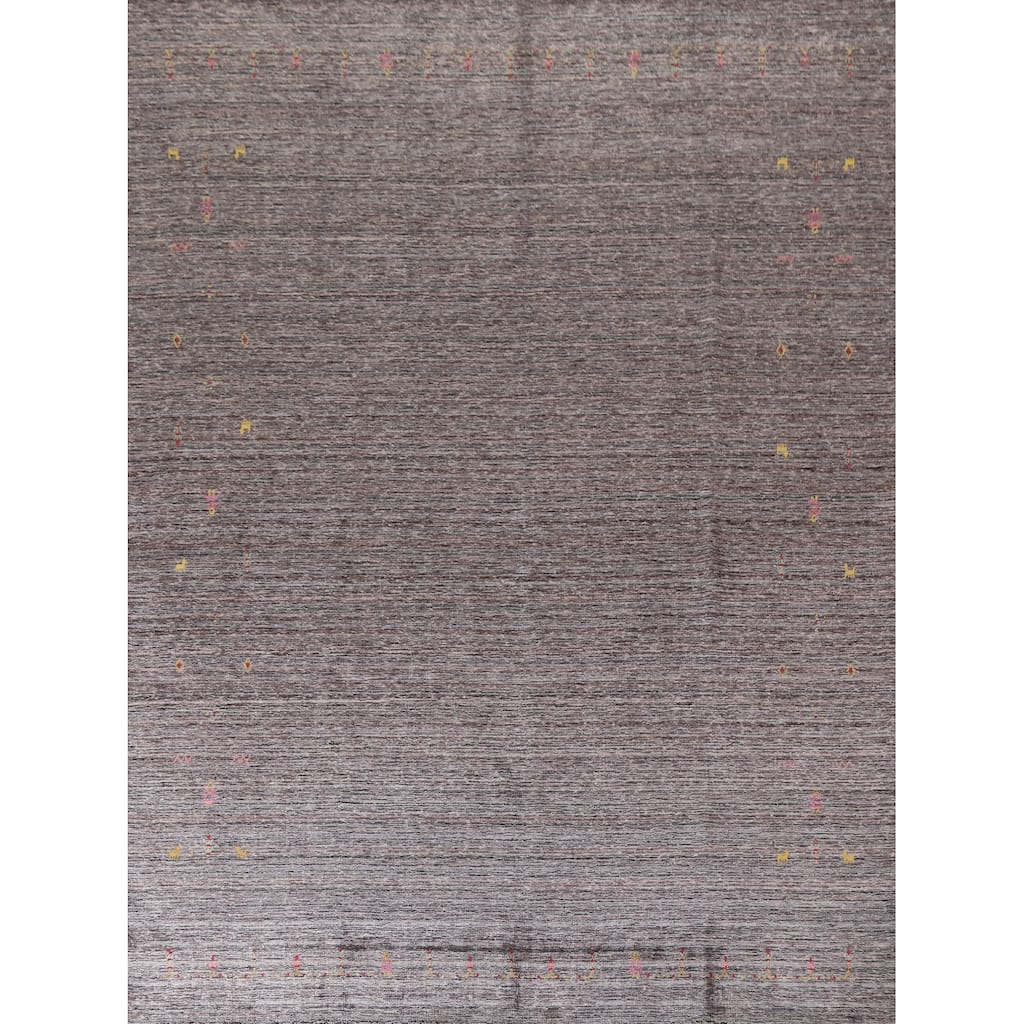 Striped Gabbeh Indian Area Rug Hand-Knotted Brown Wool Carpet - 7'10"x 9'9"