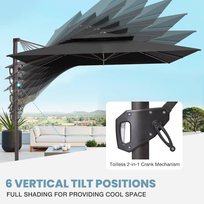 VredHom Offset Cantilever Patio Umbrella with 4-piece Fillable Base