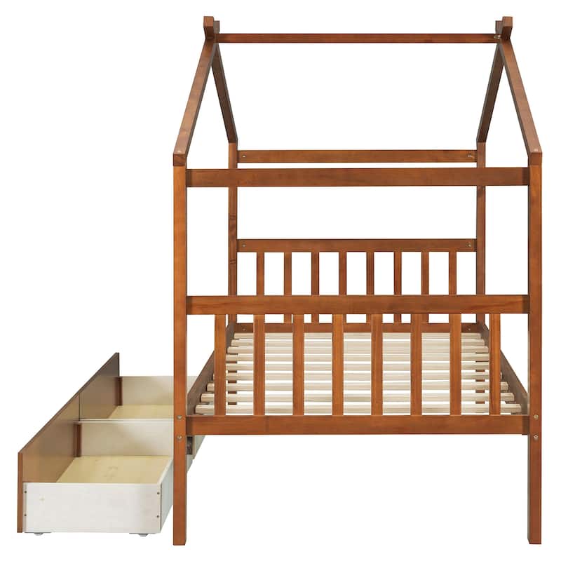 Twin Size Kids House Bed with Storage Drawers by Harper&Bright Designs