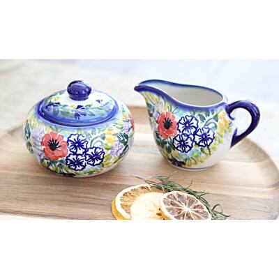 Blue Rose Polish Pottery 9B-16B WR Unikat Cream & Sugar Set