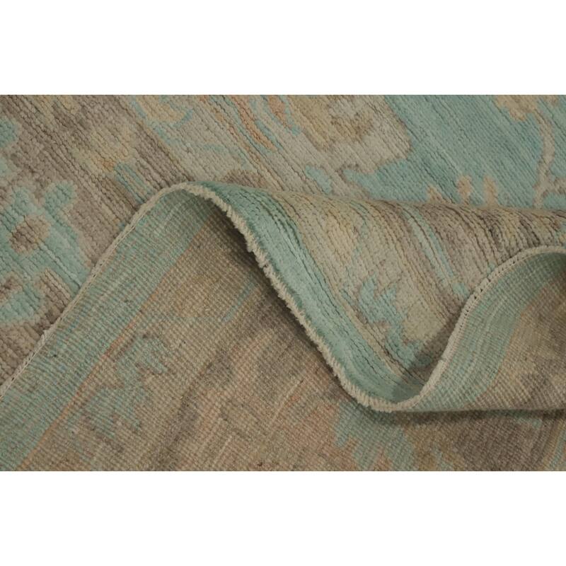 Vegetable Dye Blue Oushak Turkish Area Rug, Floral Geometric Carpet - 10' 3'' X 8' 3''