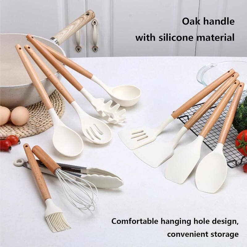 Non Stick Silicone Kitchen Utensils with Wood Handles set of 47 pc