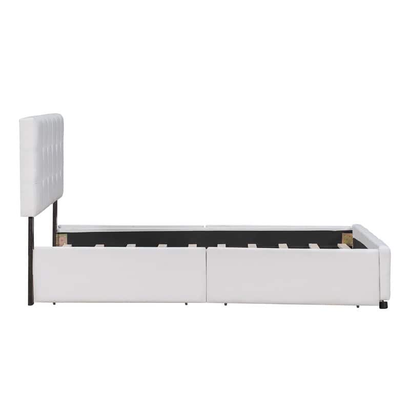 Upholstered Queen Size Platform Bed with 4 Drawers & Classic Headboard Design,Linen Fabric Bedframe