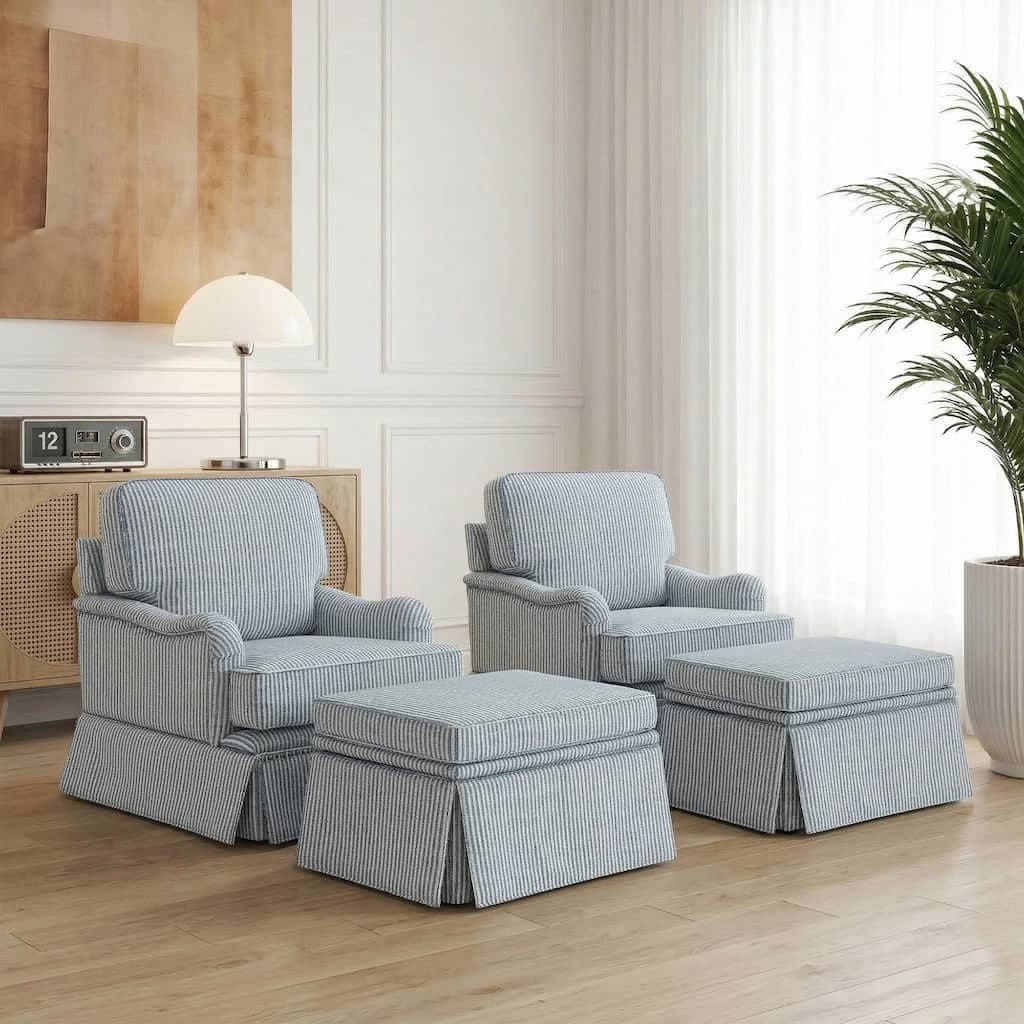 2 Set Modern Chenille Swivel Armchair Storage Ottoman