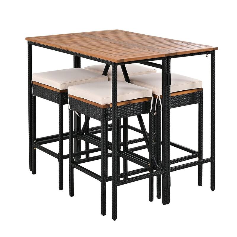 Outdoor Acacia Wood Patio Bar Table Set, High Top Pub Table and Stools