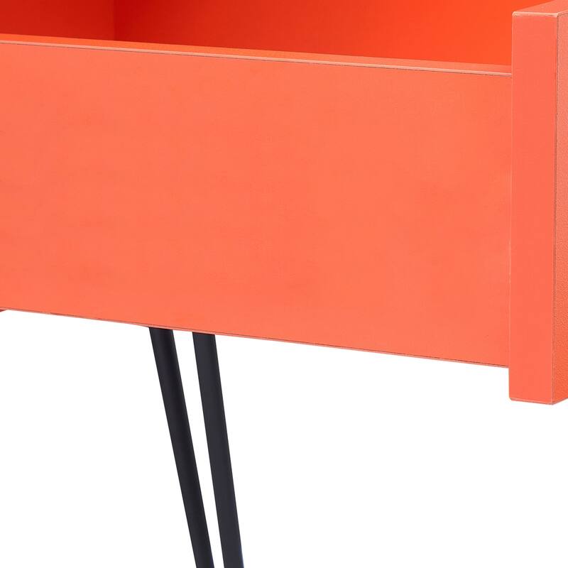 VECELO Mid Century Modern Nightstand with Drawer Open Shelf V-Shaped Metal Legs End Table for Bedroom Living Room