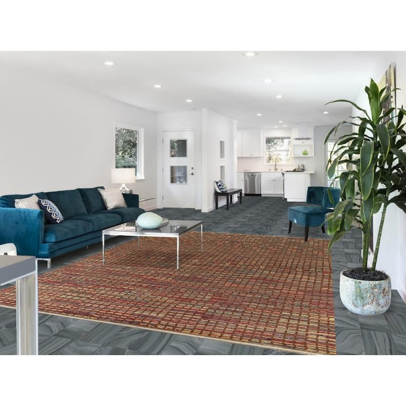 All-Over Checkered Moroccan Modern Area Rug Hand-Knotted Wool Carpet - 7'10"x 10'2"