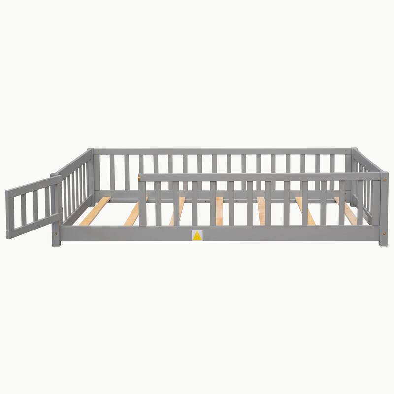 Pine Wood Floor Platform Bed with Fence and Door
