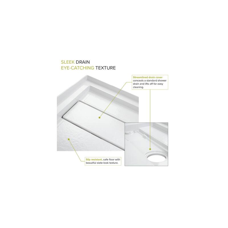 Transolid Linear 60" x 32" Alcove Shower Base with Right Hand Drain - 60" x 32" - 60" x 32"