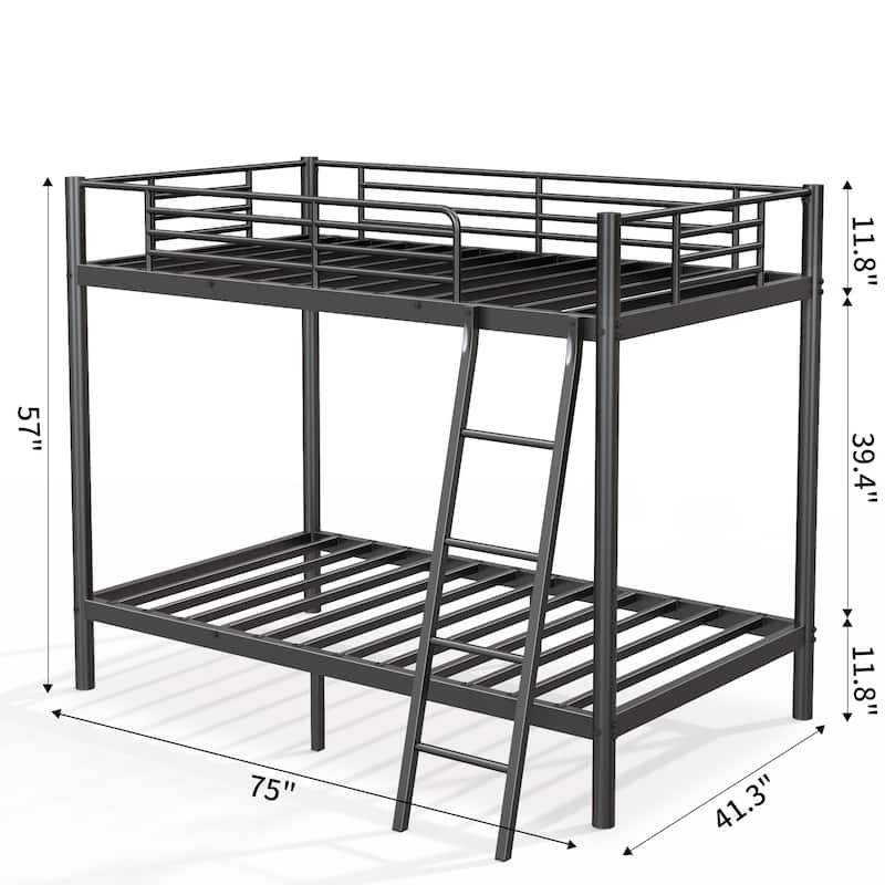Twin Over Twin Metal Bunk Bed with Safety Guardrails, No Box Spring Needed