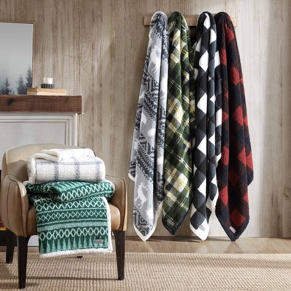 Eddie Bauer Printed Faux Shearling Reversible Throw Blankets On