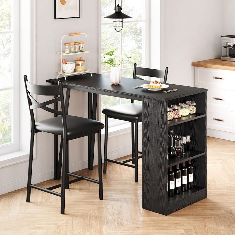 3-Piece 36in Wooden Counter Height Dining Table Set for Kitchen, Bar Table and Chairs