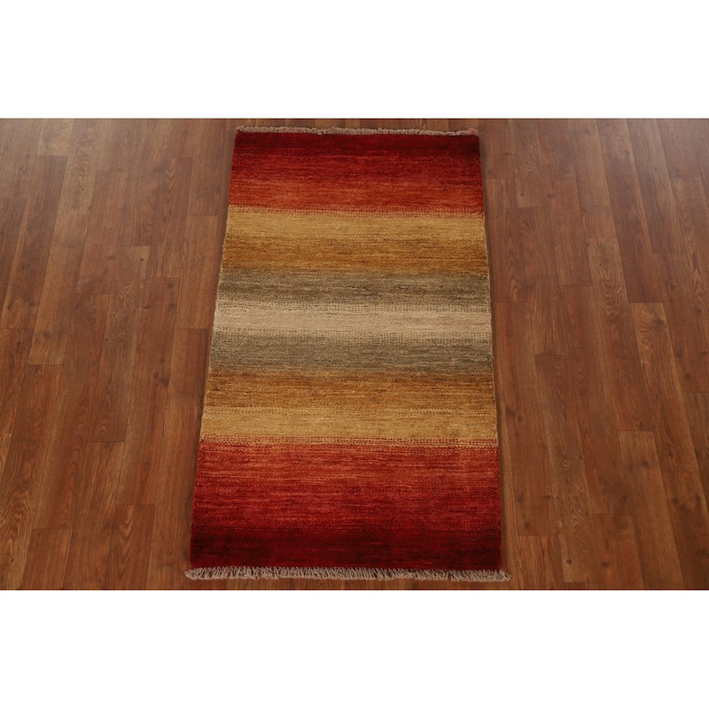 Striped Oriental Gabbeh Kashkoli Wool Rug Hand-knotted Foyer Carpet - 2'2" x 4'0"