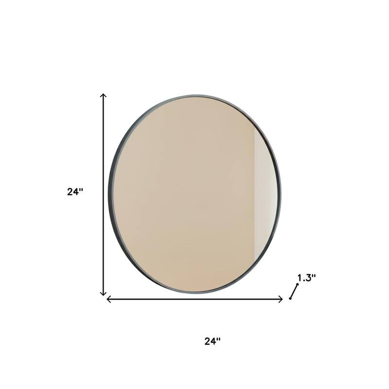 HomeRoots 24" Black Metal Round Framed Bathroom Vanity Mirror - 24.00 in. x 24.00 in. x 1.30 in.