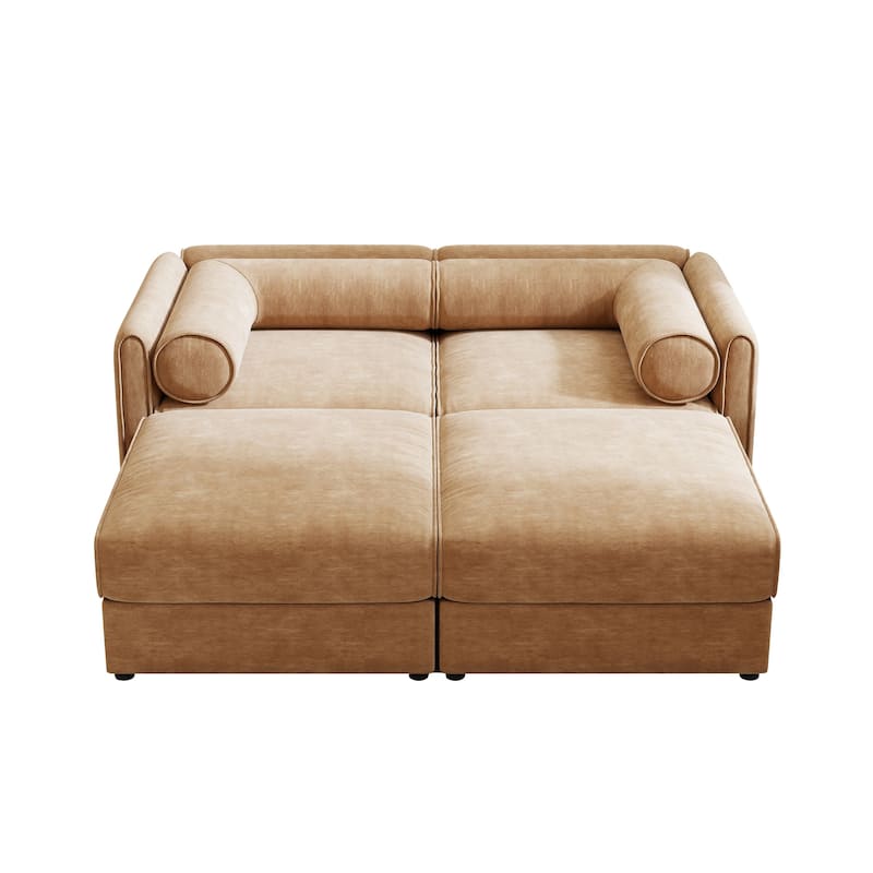 75.5" 2-Seater Chenille Sofa with 2 Ottoman Storage Seats, Cylindrical Backrest and Modular Design