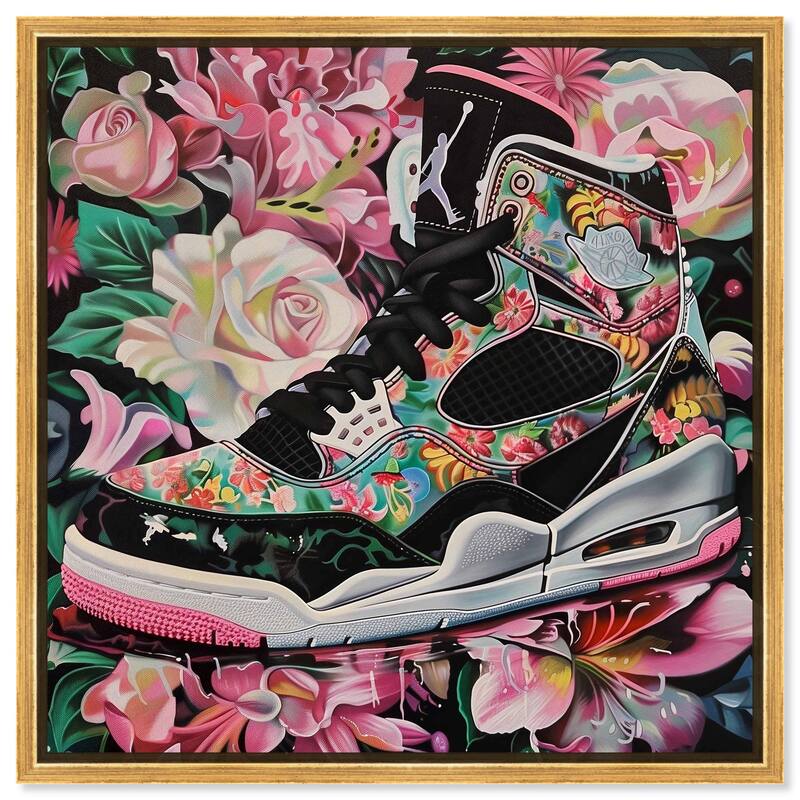Hidden in Floral Bloom Sneaker Canvas by Art Remedy - Gold - 30" x 30"