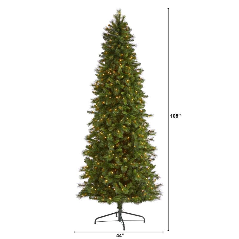 9’ Pre-lit Slim West Virginia Pine Artificial Christmas Tree, Clear LED Lights - 9 Foot