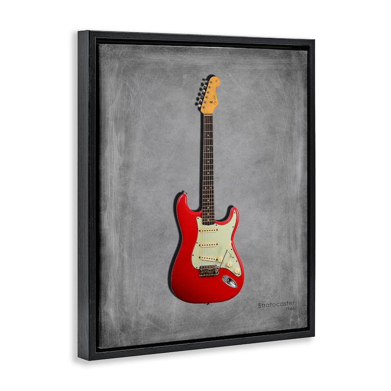 Stupell Classic Red Guitar on Grey Framed Floater Canvas Wall Art Design By Mark Rogan
