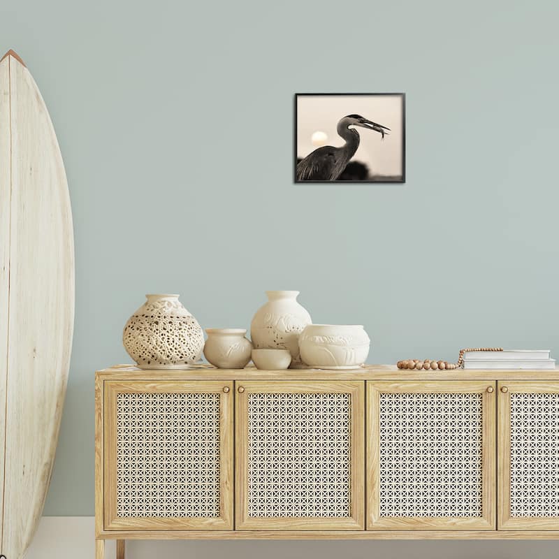 Stupell Heron Feeding on Fish Framed Giclee Art Design By Lori Deiter
