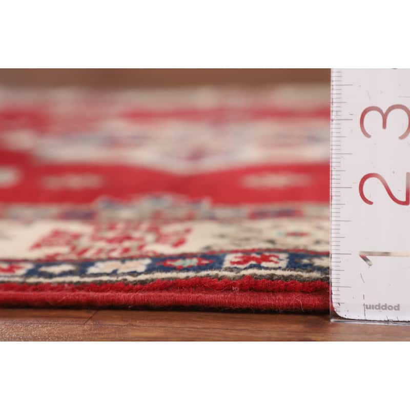 Kazak Accent Rug Hand-Knotted Red Geometric Wool Carpet - 3'4" x 5'0"