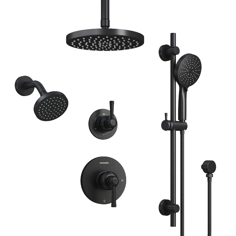 5-Spray Shower System with 8 in. Rainfall Head, 4 in. Shower Head and Handheld Shower, Valve and Adjustable Slide Bar Included