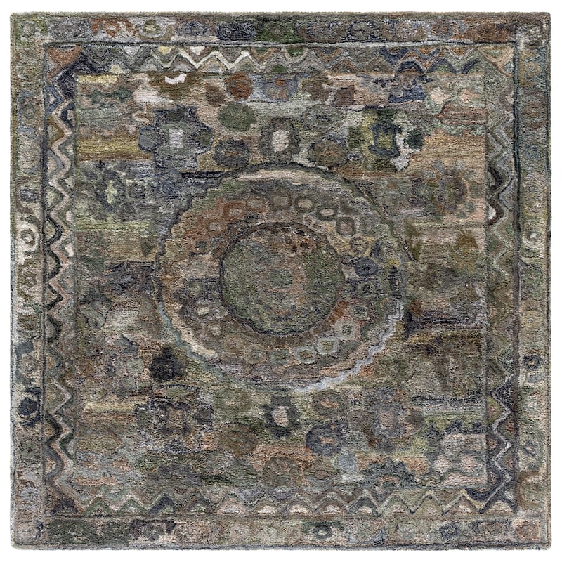 SAFAVIEH Handmade Anatolia Ramzia Traditional Rug - 6' Square - Dark Green/Brown
