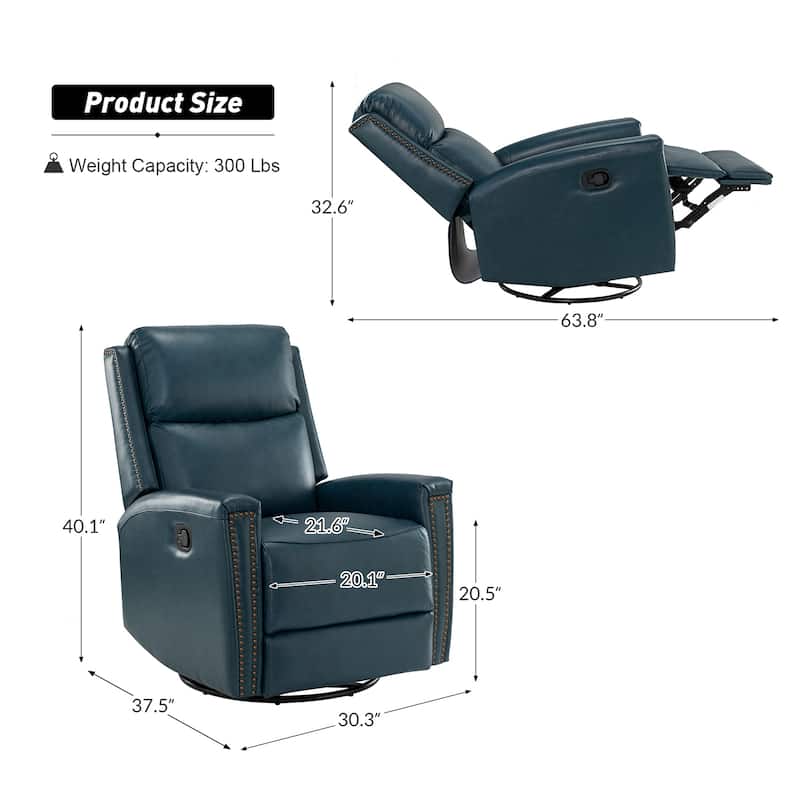 Fiacro 30.31"Wide Modern Genuine Leather Wingback Swivel Rocker Recliner with Nailhead Trims, Set of 2