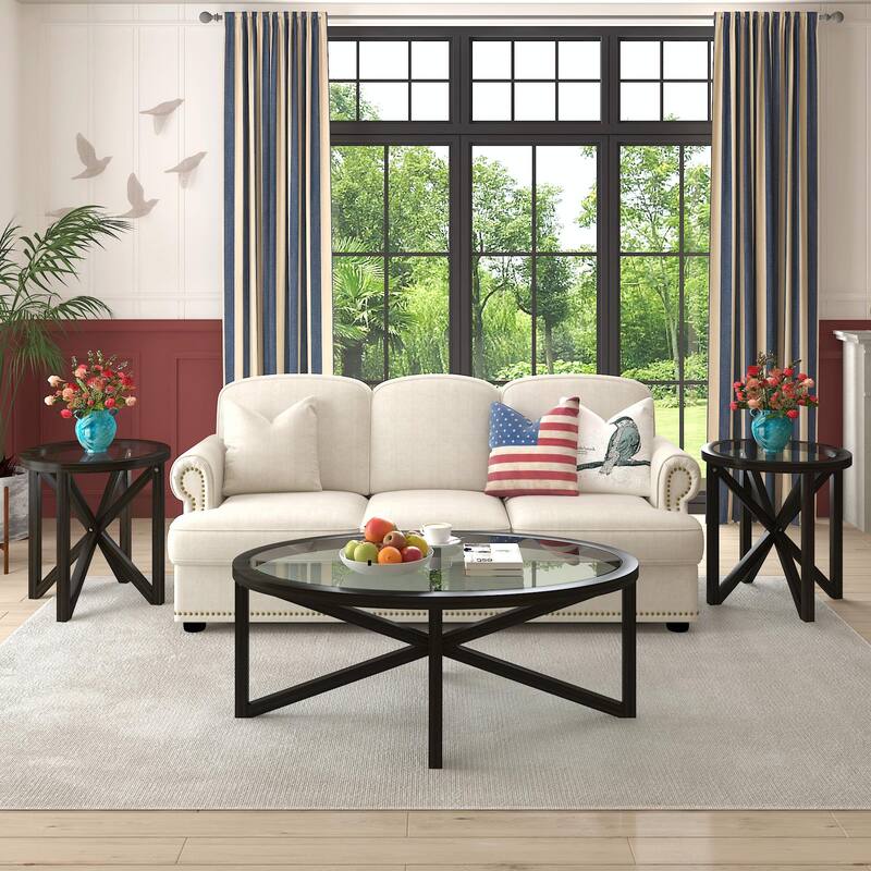 Sleek Glass Coffee Table with Solid Wood Base