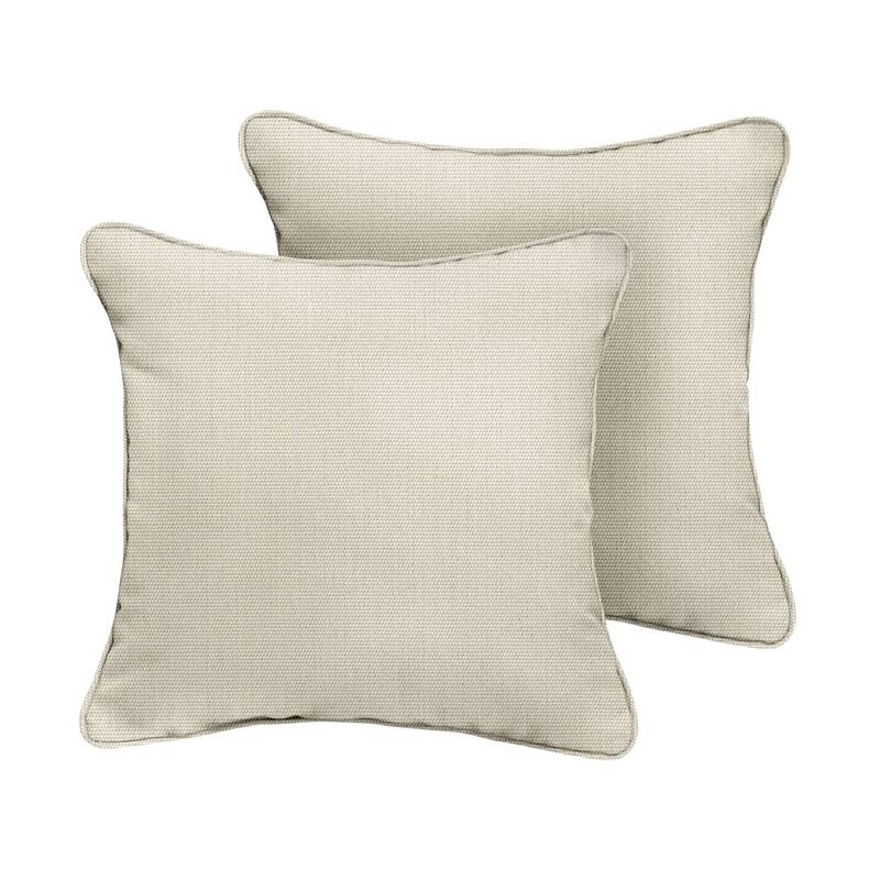 Sorra Home Sunbrella Outdoor Corded Pillow Set of 2 - Sunbrella - Canvas Cloud - 20 in H x 20 in W x 6 in D