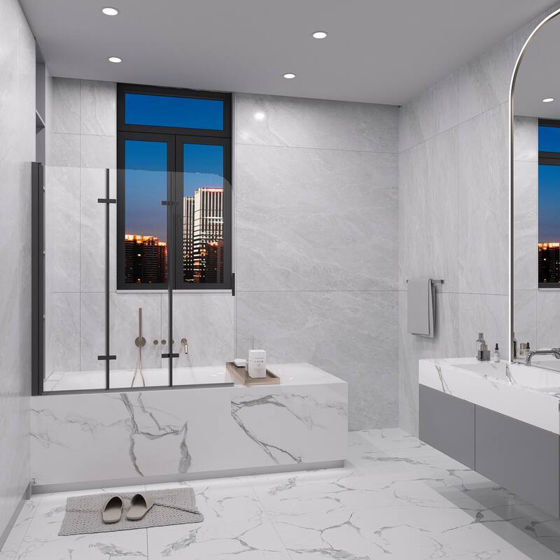 QuivaraView Tri-Foldable Tub Door Bathtub Screen with Tempered Glass in size 51" W x 59"H - 51*59