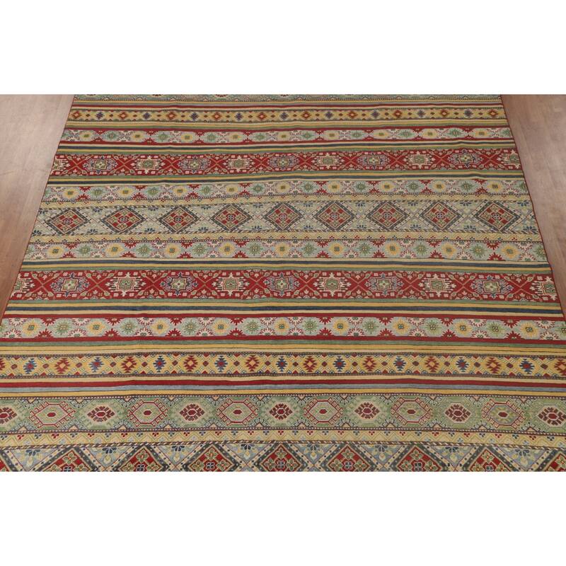 Striped Kazak Area Rug Handmade Wool Carpet - 9'9"x 12'3"