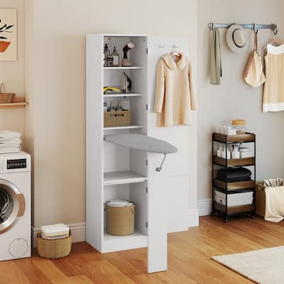 Moasis In-Wall Ironing Board Cabinet with Foldable Board and Adjustable Shelves for Space Saving Storage