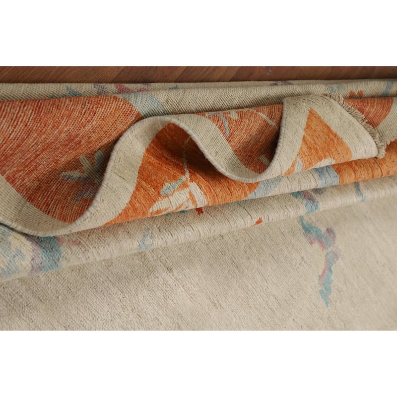 Vegetable Dye Floral Art Deco Turkish Area Rug Handmade Wool Carpet - 6'10"x 9'11"