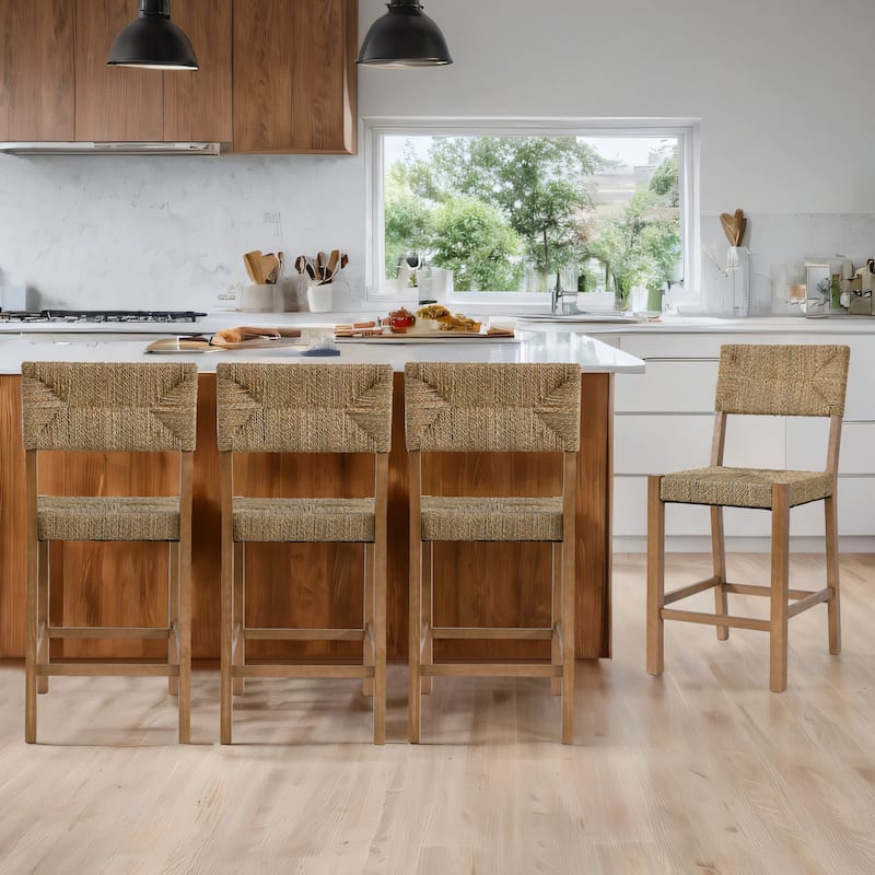 Couture 24" Height Weave Seagrass Rattan Counter Stools - 17.6"W x 20.7"L x 39.4"H