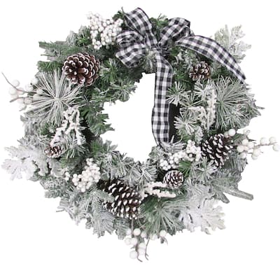 Fraser Hill Farm 24-in. Christmas Snow Flocked Wreath with Pinecones