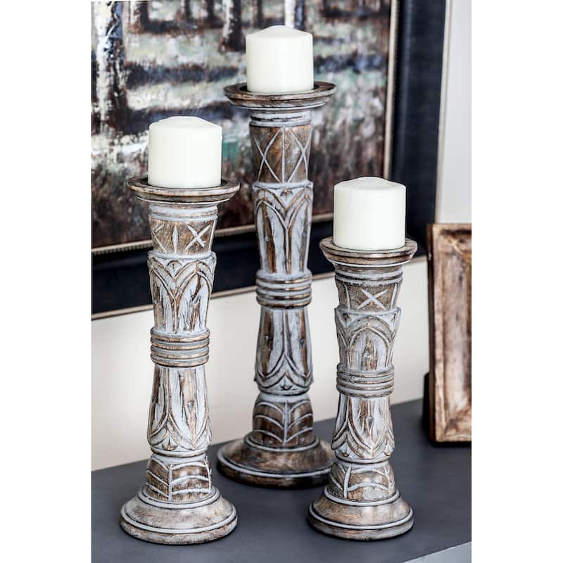 Mango Wood Candle Holder - Set of 3 Light Brown - Roche River Decor