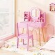 preview thumbnail 5 of 7, Pink Kids Round Lighted Mirror Vanity Set with 4 Open Shelves and 2 Drawers - 27.5" x 13.5" x 41.5"