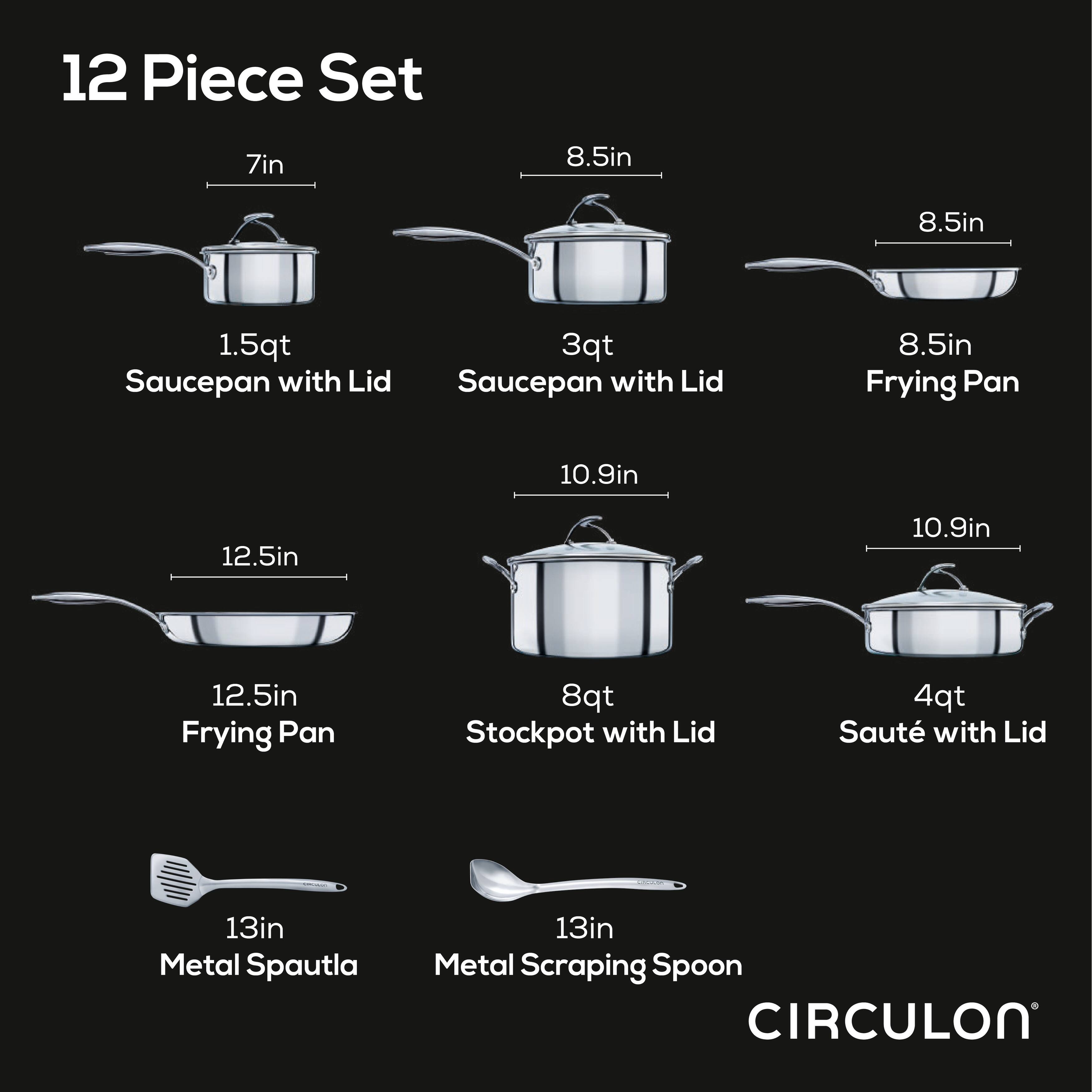 Circulon Clad Stainless Steel Induction Cookware and Utensil Set with Hybrid SteelShield