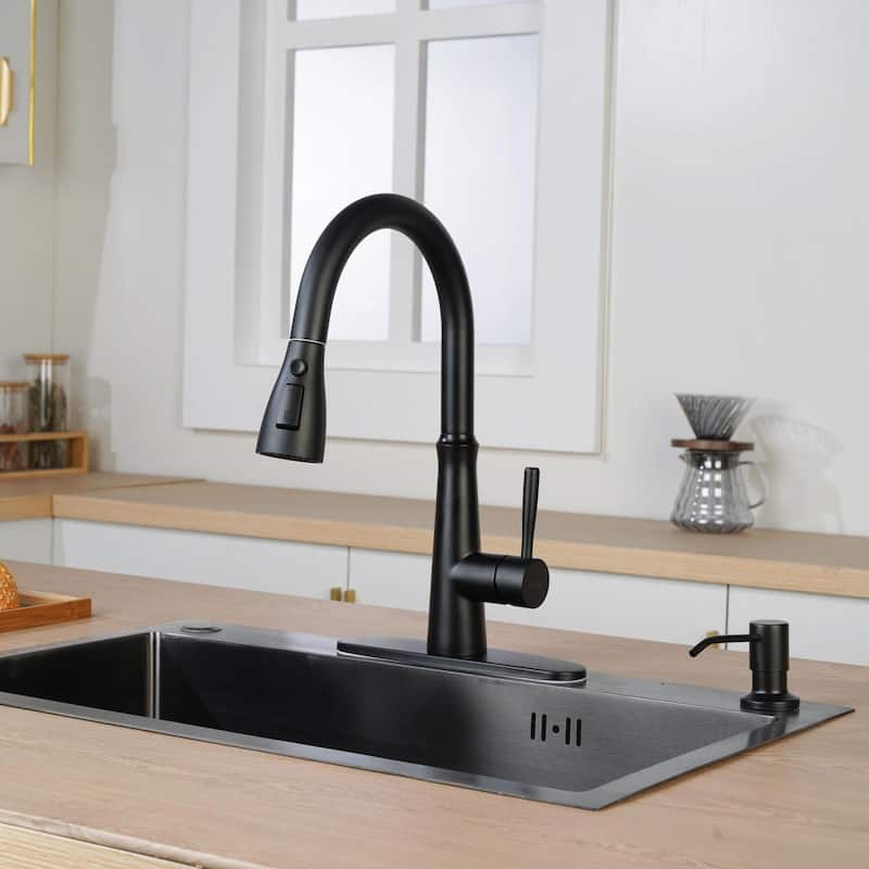 WOWOW Single Handle 3-Mode Pull Out Sprayer Kitchen Faucet