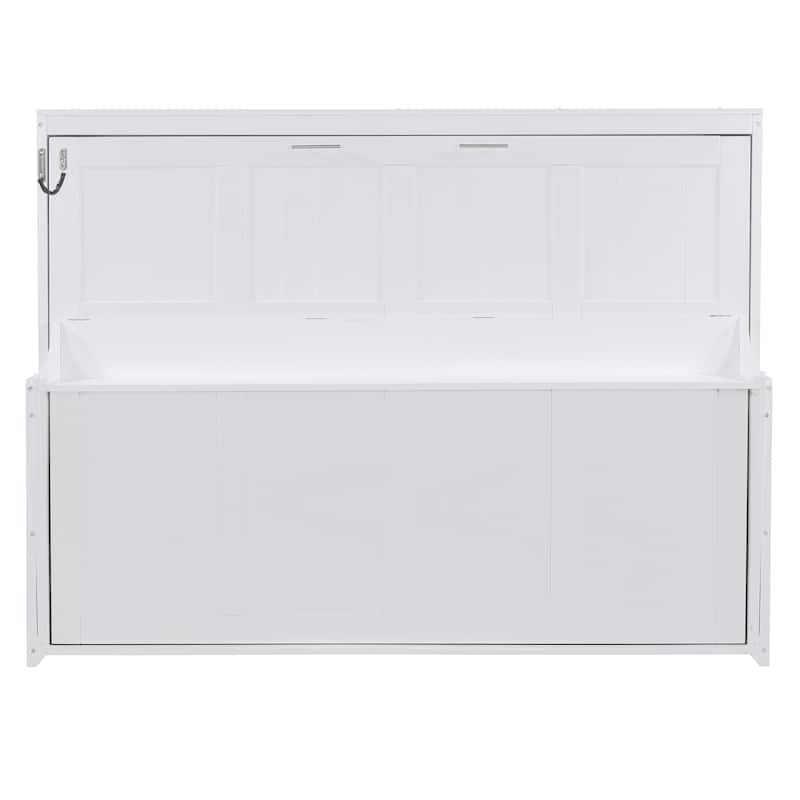 Space-Saving Queen Size Murphy Bed with Hydraulic Lift and Desk, White