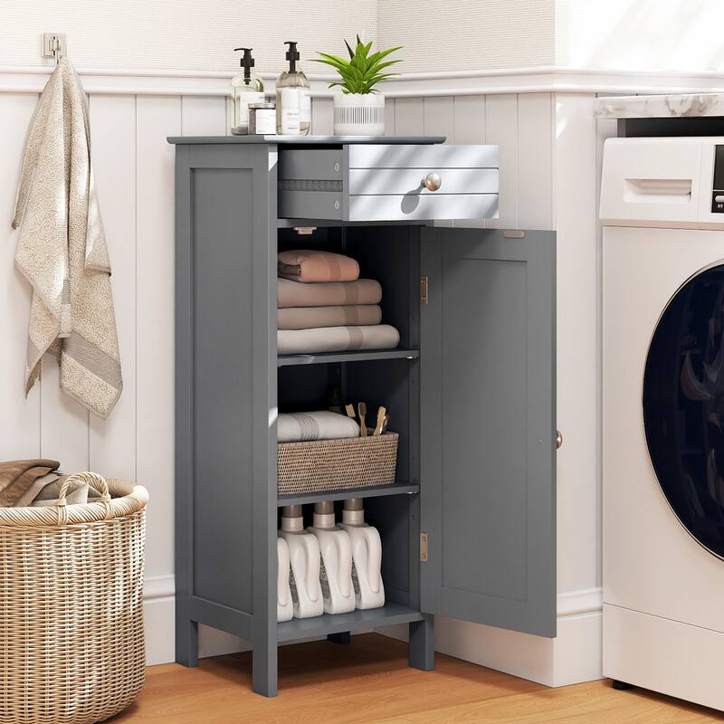 Costway Bathroom Floor Cabinet Storage Organizer Free-Standing with - See details