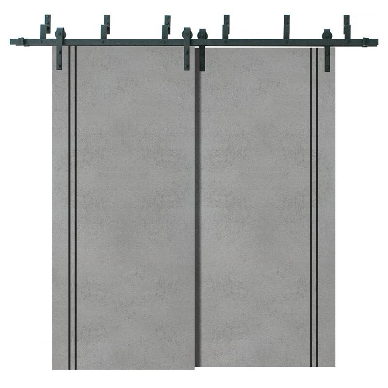Barn Bypass Doors 36 x 80 Planum 0016 Concrete with Sturdy 6.6ft - 64" x 96" ( 2* 32x96)