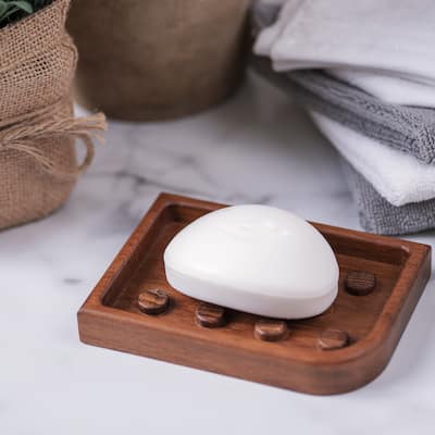 Eka Collection Teak Soap Dish - 5-1/2" L x 3-7/8" W x 3/4" H